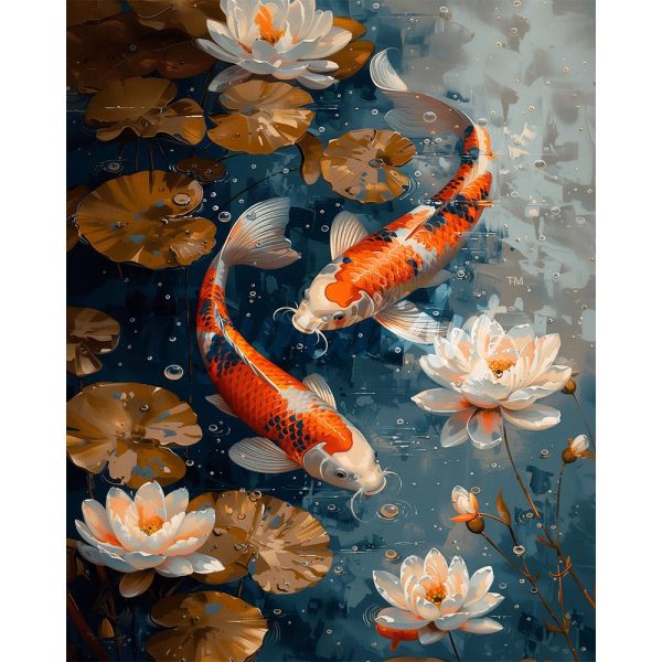 Diamond Painting - Vintage Koi Carps and Flowers Online Hot Sale - Image 2
