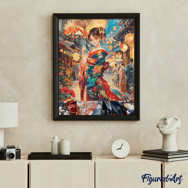 Diamond Painting - Kimono Girl at Lantern Festival For Cheap - Image 3