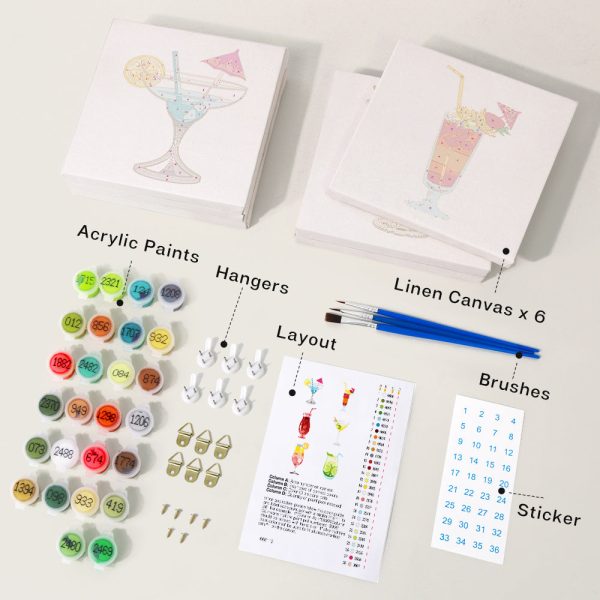 Mini Paint by numbers 6 x6  (6 pieces) - Cocktail Wall Art Series Online - Image 4