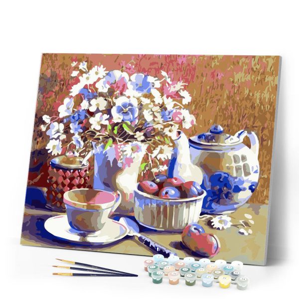 Set of tea and flowers Online now