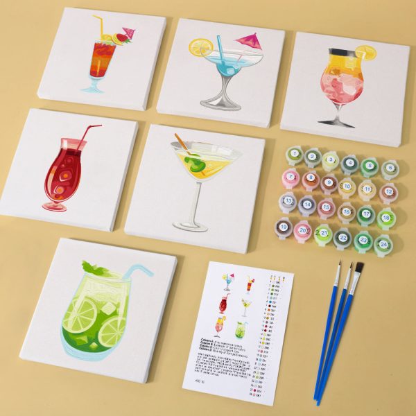 Mini Paint by numbers 6 x6  (6 pieces) - Cocktail Wall Art Series Online - Image 2