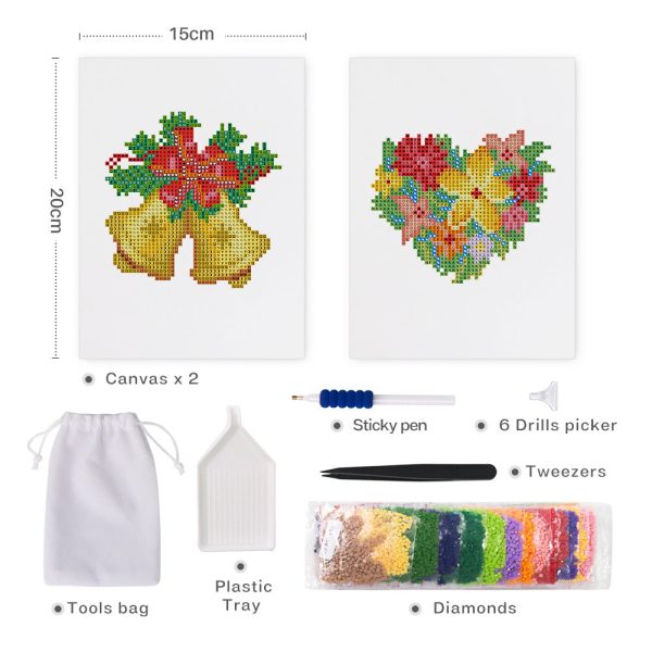 Mini Diamond Painting 6 x8  (2 pieces) - Christmas Bells and Bouquets Online Sale - Image 2