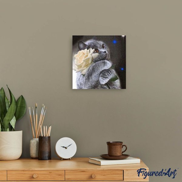 Diamond Painting - Cat and White Rose on Sale - Image 3