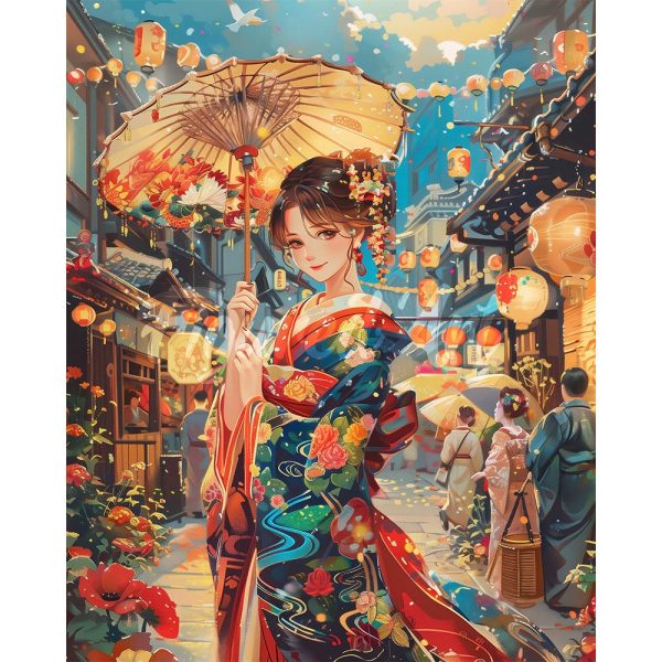 Diamond Painting - Kimono Girl at Lantern Festival For Cheap - Image 2