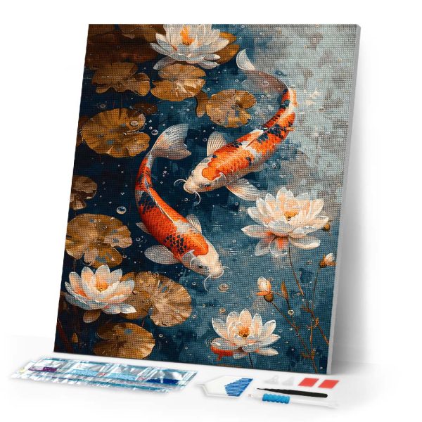 Diamond Painting - Vintage Koi Carps and Flowers Online Hot Sale