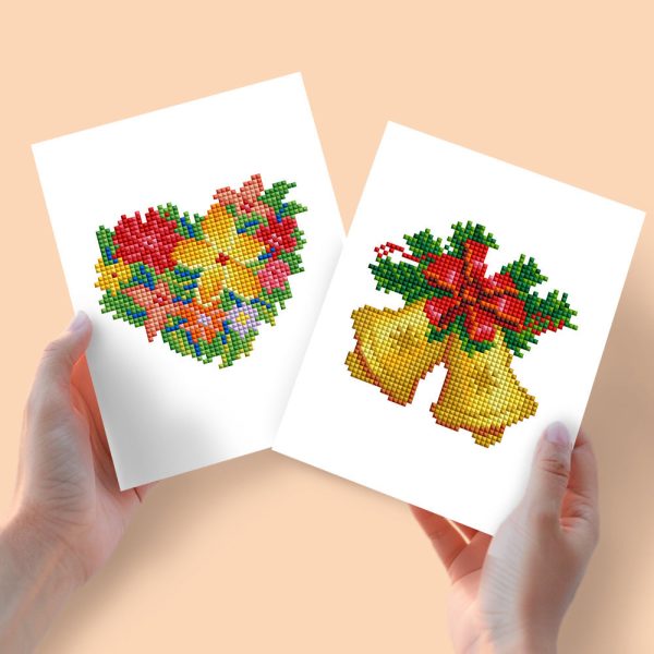 Mini Diamond Painting 6 x8  (2 pieces) - Christmas Bells and Bouquets Online Sale