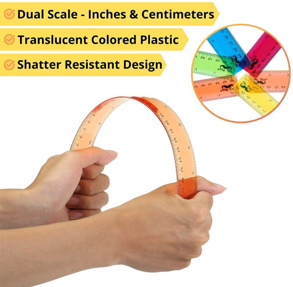 Mr. Pen- Rulers, Rulers 12 Inch, 6 Pack, Assorted Colors, Kids Ruler for School, Rulers for Kids, Ruler with Centimeters and Inches, Plastic Rulers, Kids Ruler, School Ruler, Standard Ruler, Clear Discount - Image 2