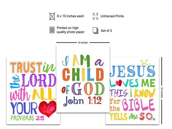 Jesus Loves Me - Trust in the Lord With All Your Heart - Child of God Wall Decor - Religious Scripture Wall Decor - Catholic Christian Gifts for Women, Kids, Pastor, Minister - Bible Verse Wall Art Online - Image 2